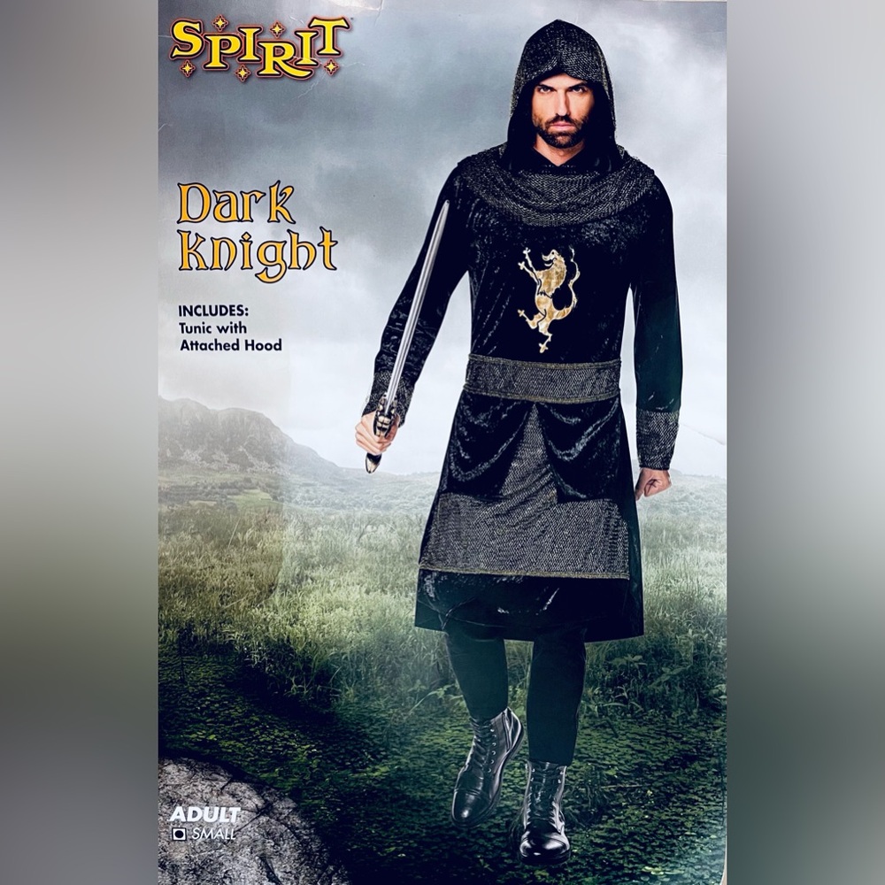 Spirit Black Knight Halloween Costume with Gold Emblem